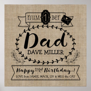Make Your Own No. 1 Dad Birthday Cute Monogram Poster