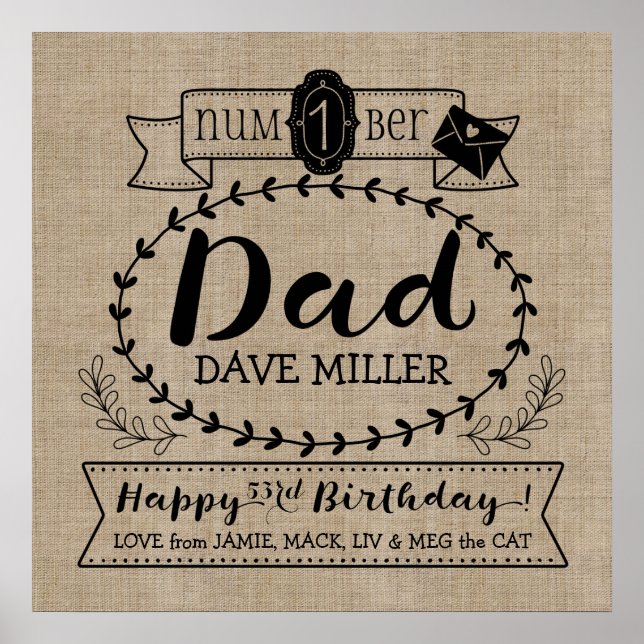 Make Your Own No. 1 Dad Birthday Cute Monogram Poster (Front)