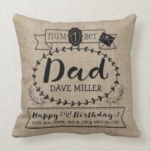 Make Your Own Number 1 Dad Birthday Cute Monogram Cushion