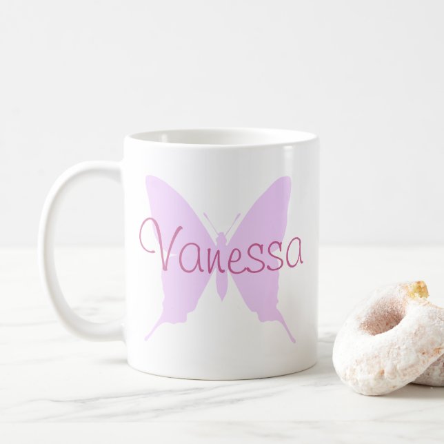 Make Your Own Personalised Pink Butterfly Coffee Mug (With Donut)
