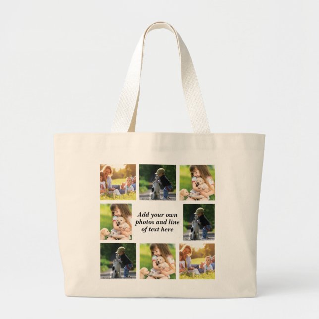 Make your own photo collage and text  large tote bag (Front)