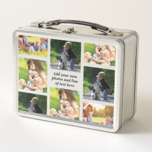 Make your own photo collage and text  metal lunch box