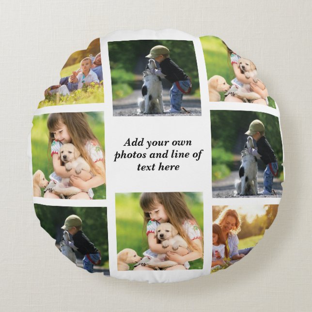Make your own photo collage and text round cushion (Front)