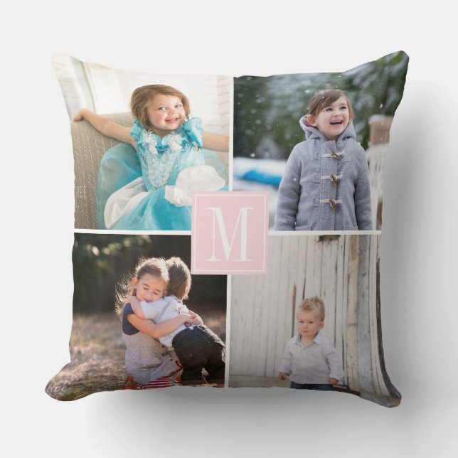 Make your own photo collage, monogram blush pink cushion (Front)