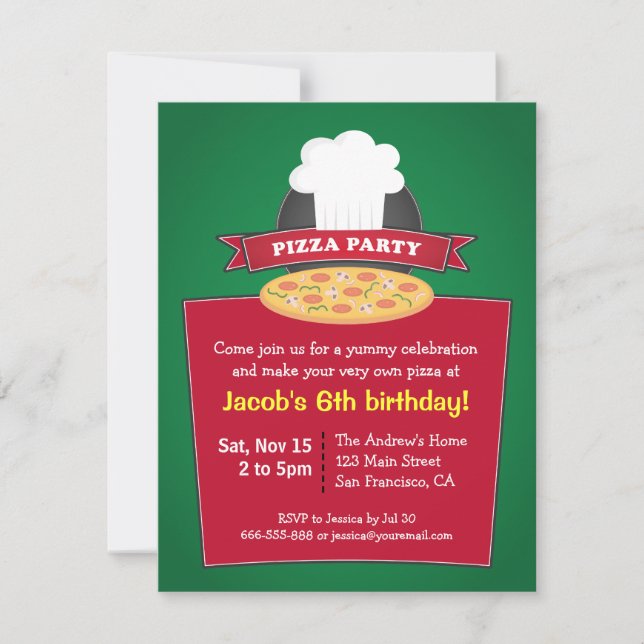 Make Your Own Pizza Kids Birthday Party Invitation (Front)