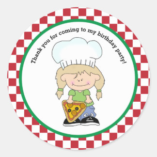Make Your Own Pizza Party Girl Thank You Favour Classic Round Sticker