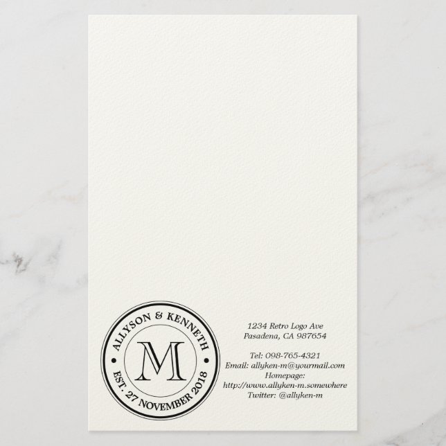 Make Your Own Retro Logo Typography Monogram Stationery (Front)