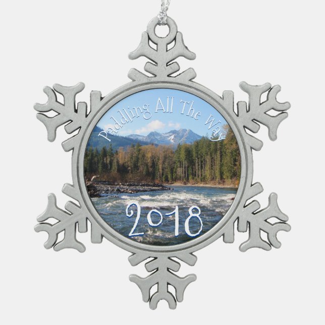 Make Your Own River Photo Snowflake Pewter Christmas Ornament (Front)