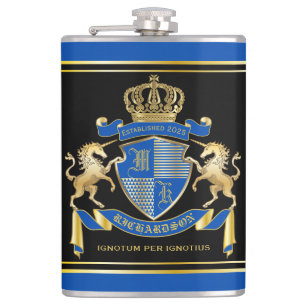 Make Your Own Unicorn Coat of Arms Blue Emblem Hip Flask
