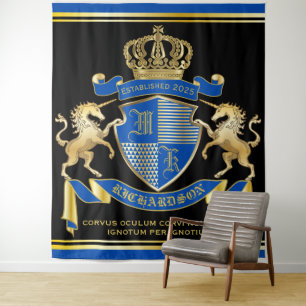 Make Your Own Unicorn Coat of Arms Blue Emblem Tapestry