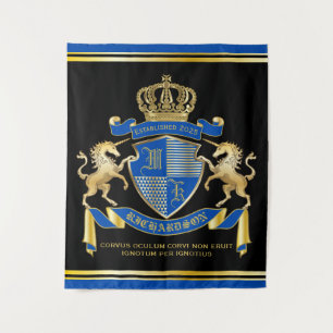 Make Your Own Unicorn Coat of Arms Blue Emblem Tapestry