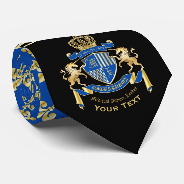 Make Your Own Unicorn Coat of Arms Blue Emblem Tie (Rolled)