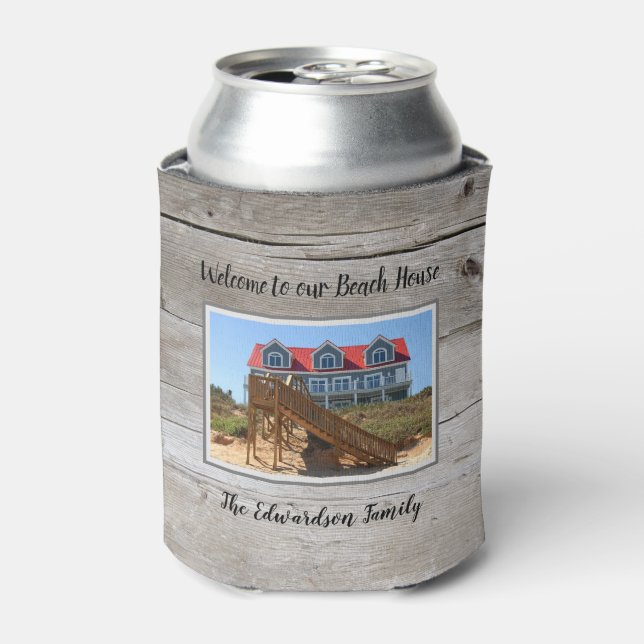 Make your own Welcome family summer beach house Can Cooler (Can Front)