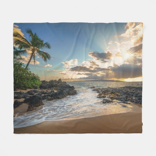 Makena Beach Cove Sunset Fleece Blanket (Front (Horizontal))