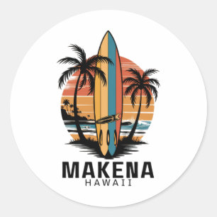 Makena Beach Hawaii Surfing Surfer  Classic Round Sticker