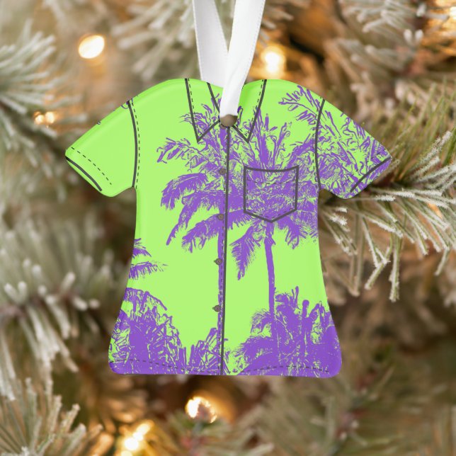 Makena Beach Hawaiian Sketchy Palms Aloha Shirt Ornament (Tree)