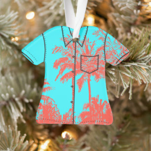 Makena Beach Hawaiian Sketchy Palms Aloha Shirt Ornament