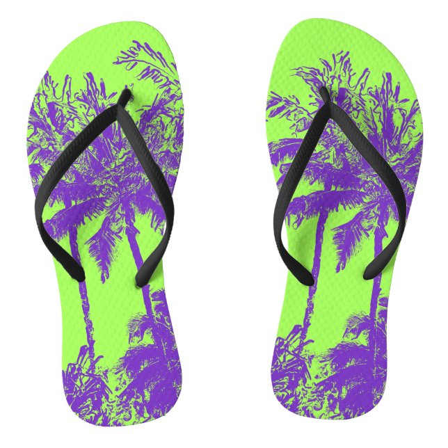 Makena Beach Hawaiian Sketchy Palms Flip Flops (Footbed)
