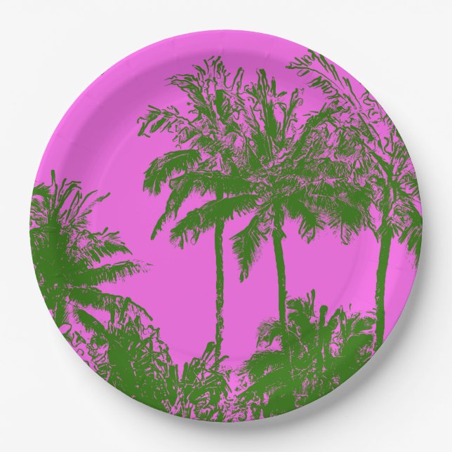 Makena Beach Hawaiian Sketchy Palms Paper Plate (Front)