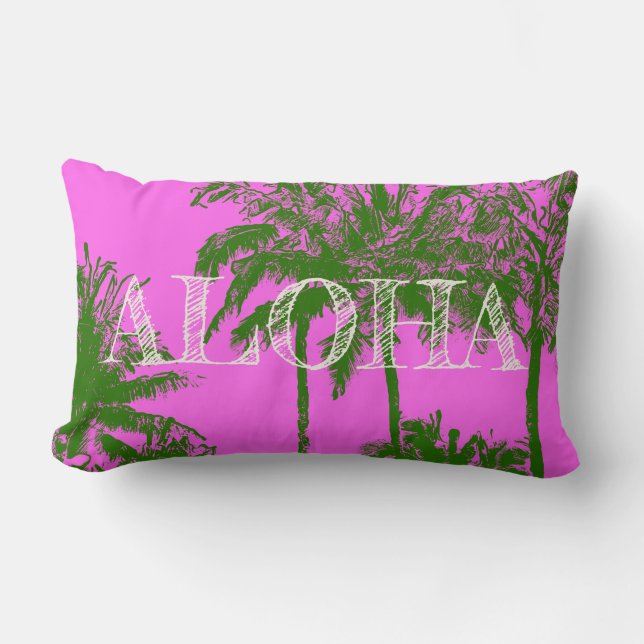 Makena Beach Hawaiian Sketchy Palms Reversible Lumbar Cushion (Front)