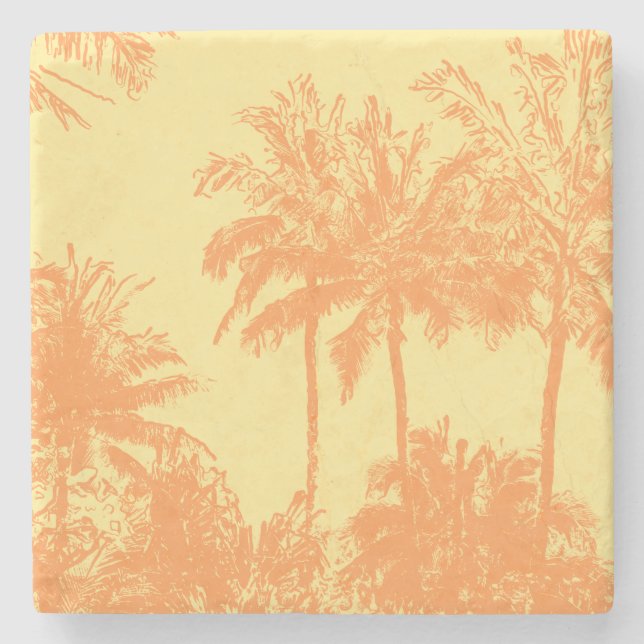 Makena Beach Hawaiian Sketchy Palms Stone Coaster (Front)