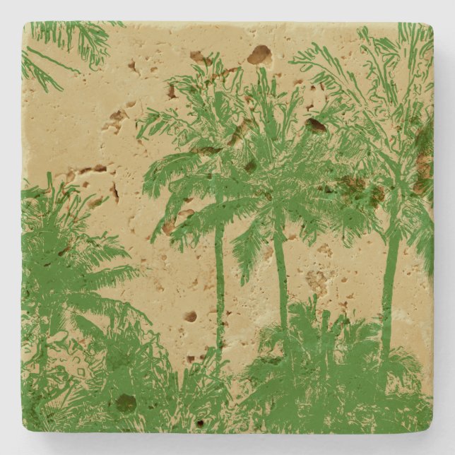 Makena Beach Hawaiian Sketchy Palms Stone Coaster (Front)