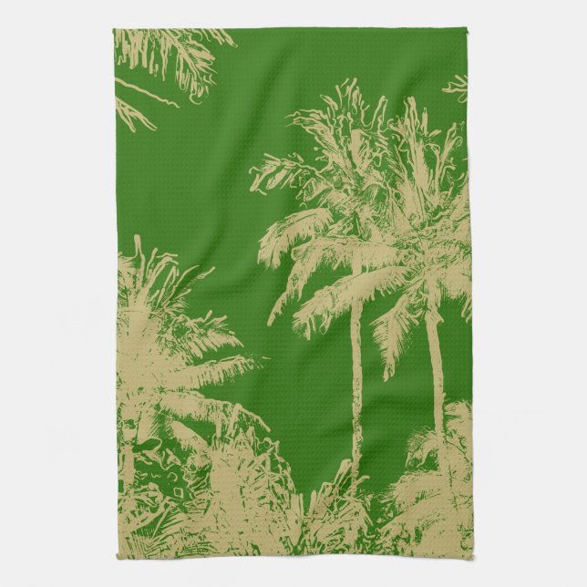 Makena Beach Hawaiian Sketchy Palms Tea Towel (Vertical)