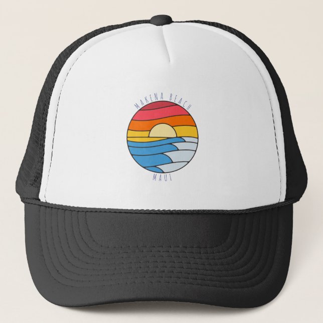 Makena Beach Maui Vintage Beach Sunset Trucker Hat (Front)