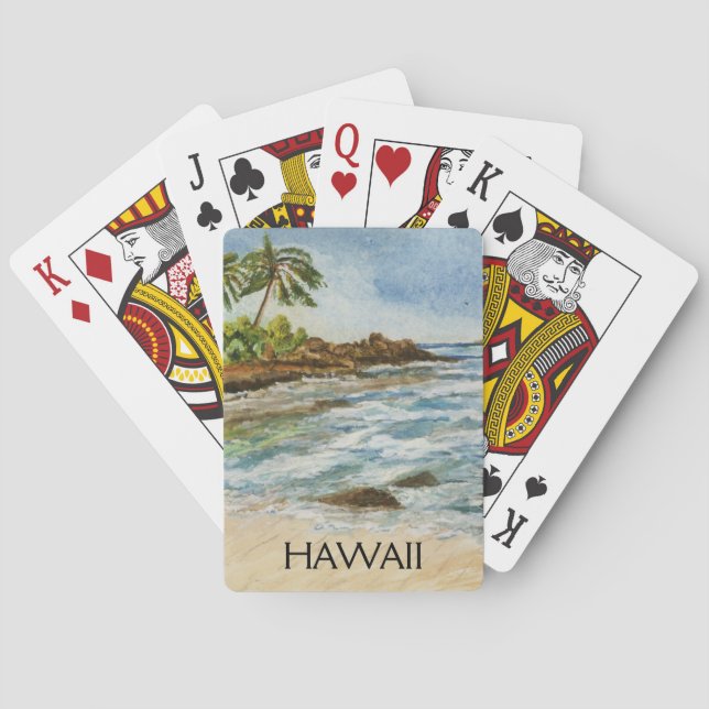 Makena Cove Hawaii Beach Watercolor Playing Cards (Back)
