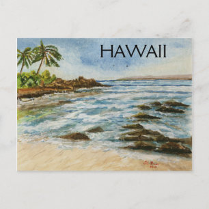 Makena Cove Hawaii Beach Watercolor Postcard
