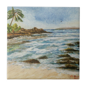 Makena Cove Hawaii Beach Watercolor Tile