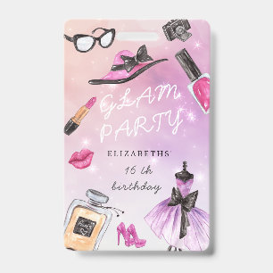 makeover glam sparkle birthday party ID badge