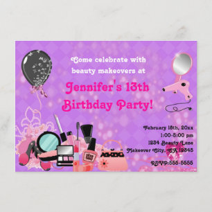 Makeover Makeup Beauty Girls Party Invitations