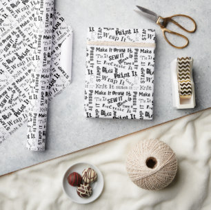 Maker Crafts Typography Print Black Wrapping Paper