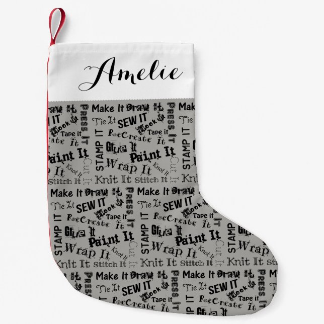 Maker Crafts Typography Print + Name Small Christmas Stocking (Front)
