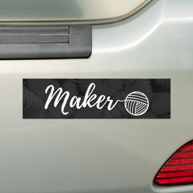 Maker Crafts & Yarn Typography Dark Bumper Sticker (On Car)