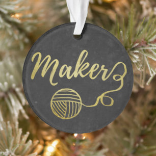 Maker Crafts & Yarn Typography Faux Gold Foil Ornament