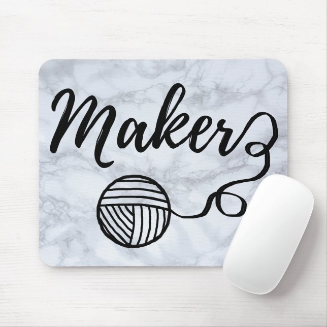 Maker Crafts & Yarn Typography Faux Marble Texture Mouse Mat (With Mouse)