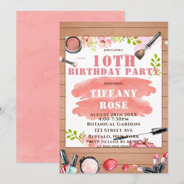 Makeup 10th  Birthday Party Invitations  (Front/Back)