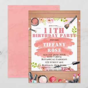 Makeup 11th Birthday Party Invitations
