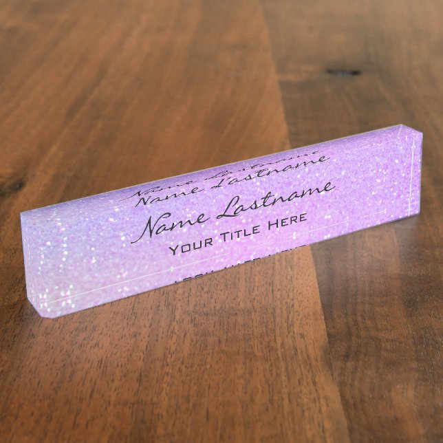Makeup Aesthetician Beauty Holograph Purple Pink Nameplate (Side)