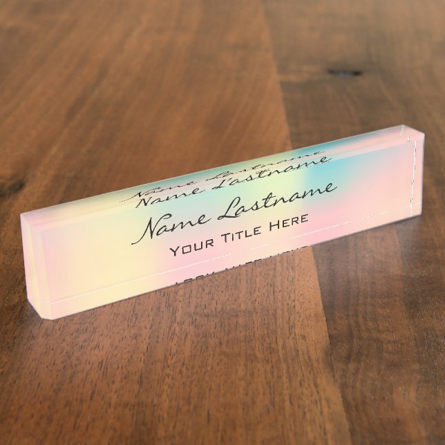Makeup Aesthetician Beauty Holograph Rose Pink Nameplate (Side)