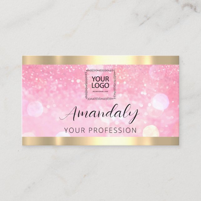 Makeup Aesthetician Lash Nails QR Code Logo Glitte Business Card (Front)