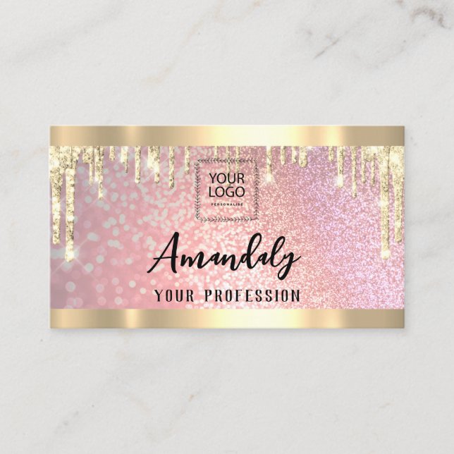Makeup Aesthetician Lash QR Logo Gold Drips Business Card (Front)