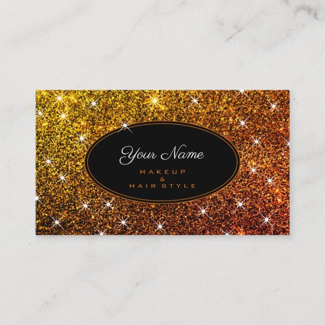 Makeup and Hair Artist Elegant Gold Glitter Style Business Card (Front)