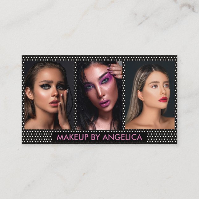 Makeup Artist 3 Photo Gold Business Card (Front)