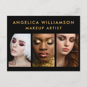 Makeup Artist 3 Photo Gold Business Postcard