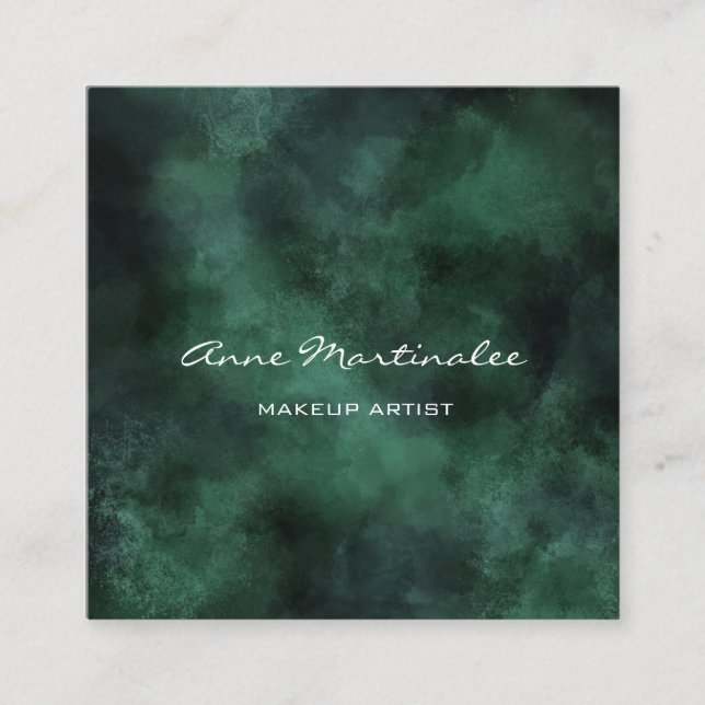 Makeup Artist Abstract Green Square Business Card (Front)