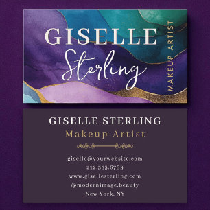 Makeup Artist Abstract Purple Gold Watercolor Business Card