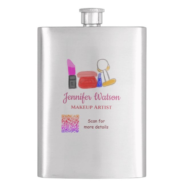 Makeup artist add name website email phone no addr hip flask (Front)